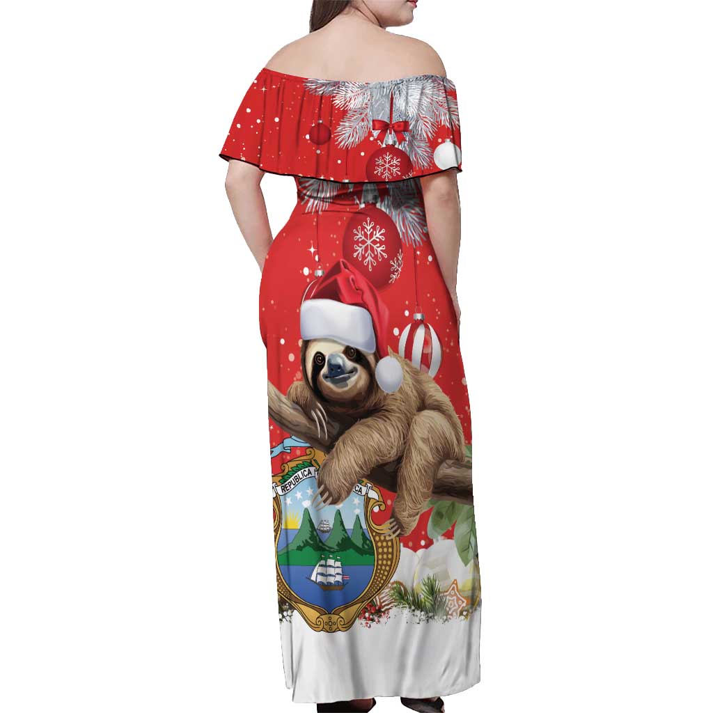 Christmas Costa Rica Off Shoulder Maxi Dress A Cheerful Sloth Wearing a Santa Hat - Wonder Print Shop
