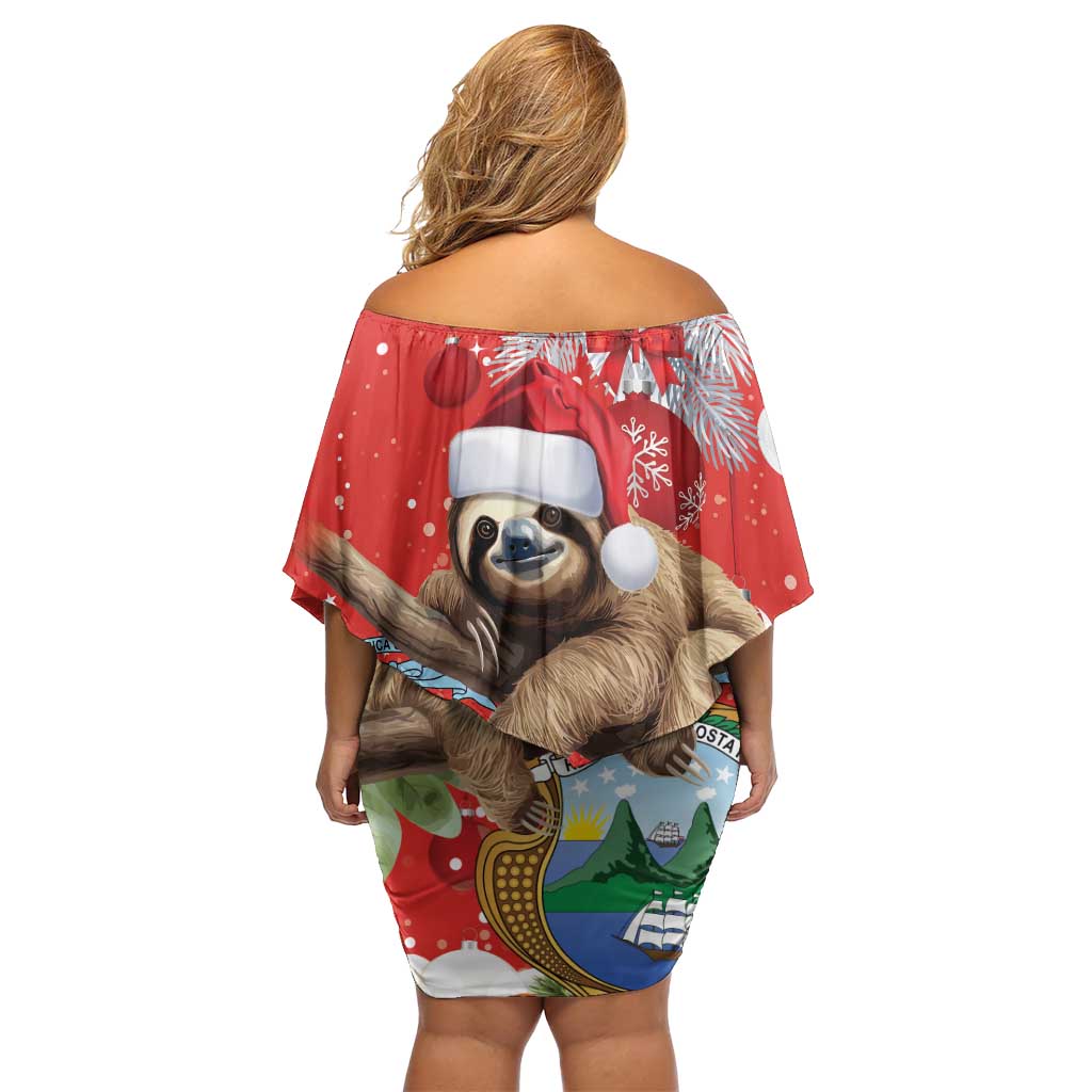 Christmas Costa Rica Off Shoulder Short Dress A Cheerful Sloth Wearing a Santa Hat - Wonder Print Shop