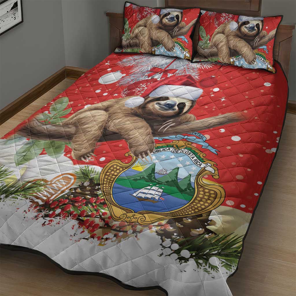 Christmas Costa Rica Quilt Bed Set A Cheerful Sloth Wearing a Santa Hat - Wonder Print Shop