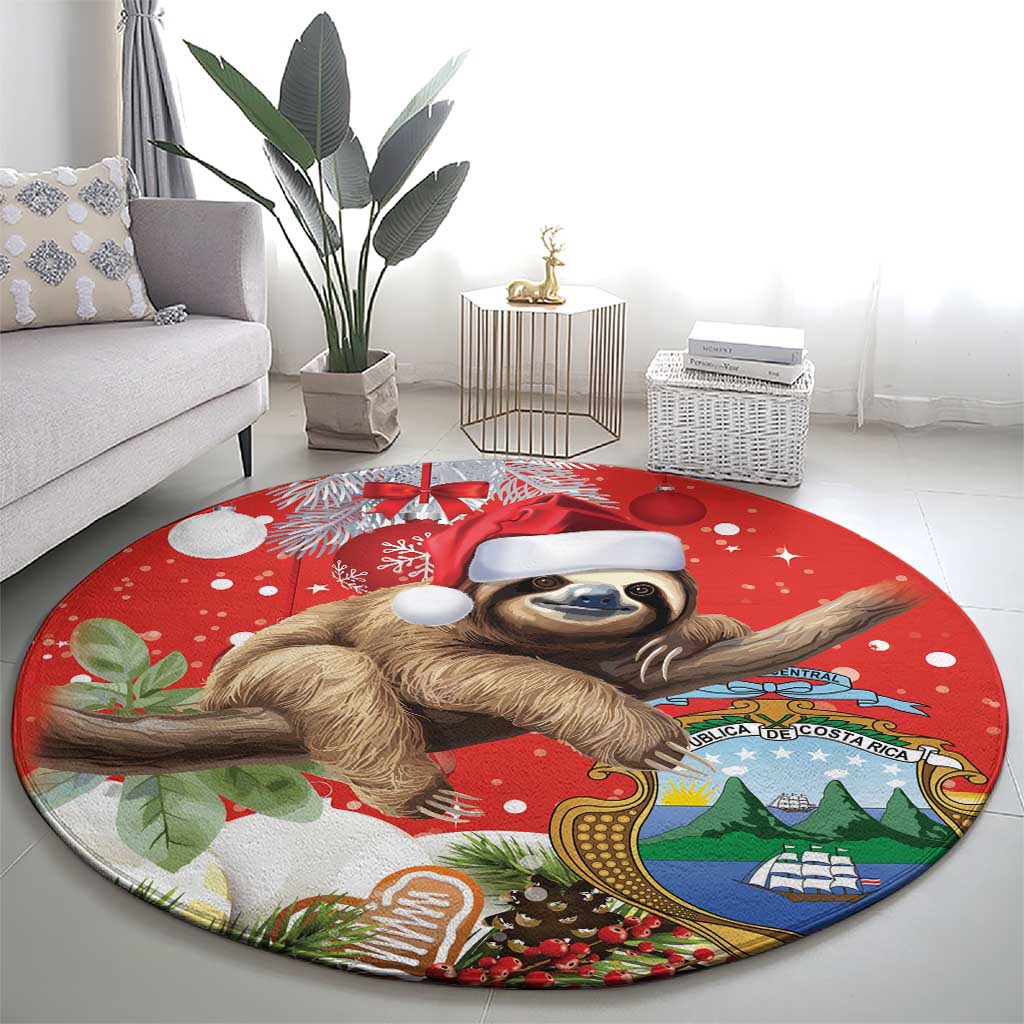 Christmas Costa Rica Round Carpet A Cheerful Sloth Wearing a Santa Hat