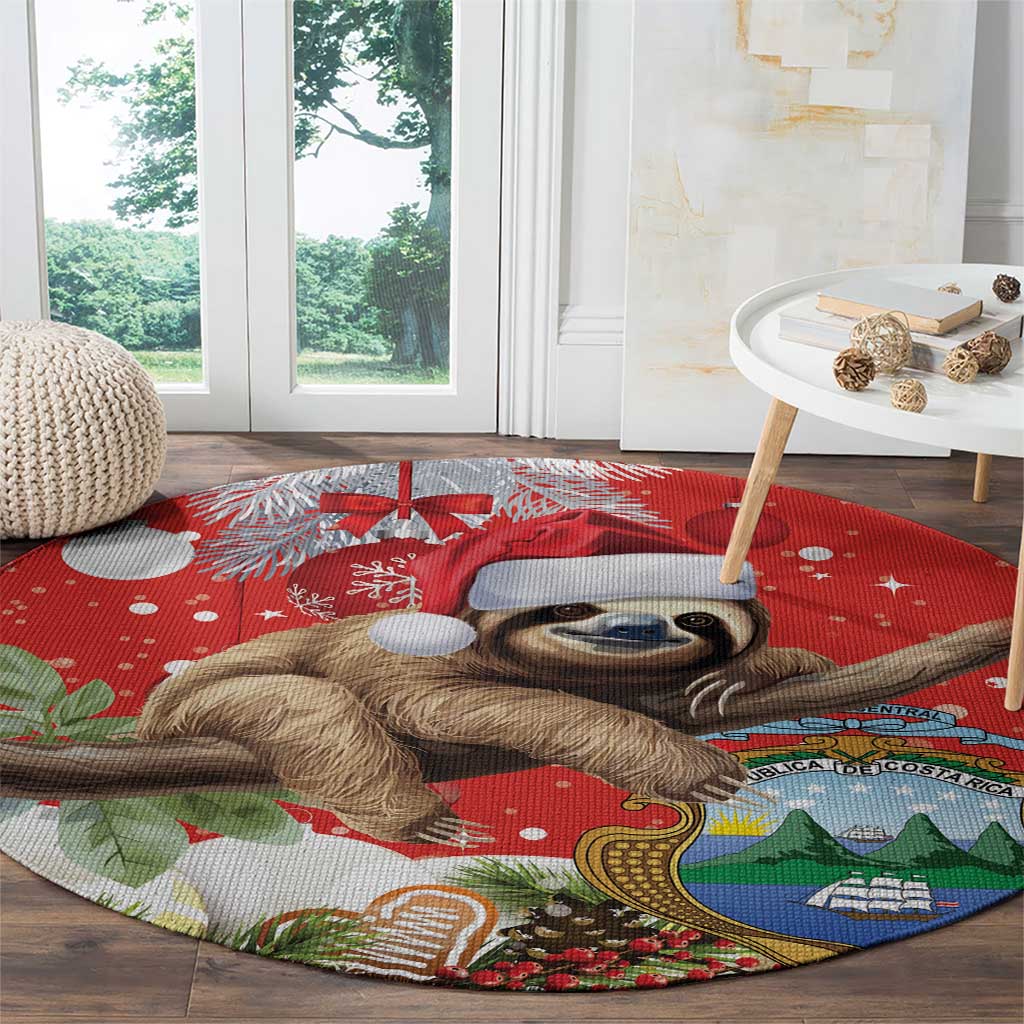 Christmas Costa Rica Round Carpet A Cheerful Sloth Wearing a Santa Hat