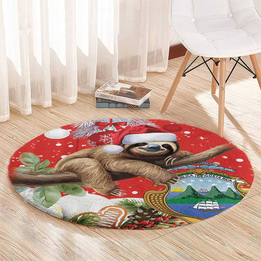 Christmas Costa Rica Round Carpet A Cheerful Sloth Wearing a Santa Hat