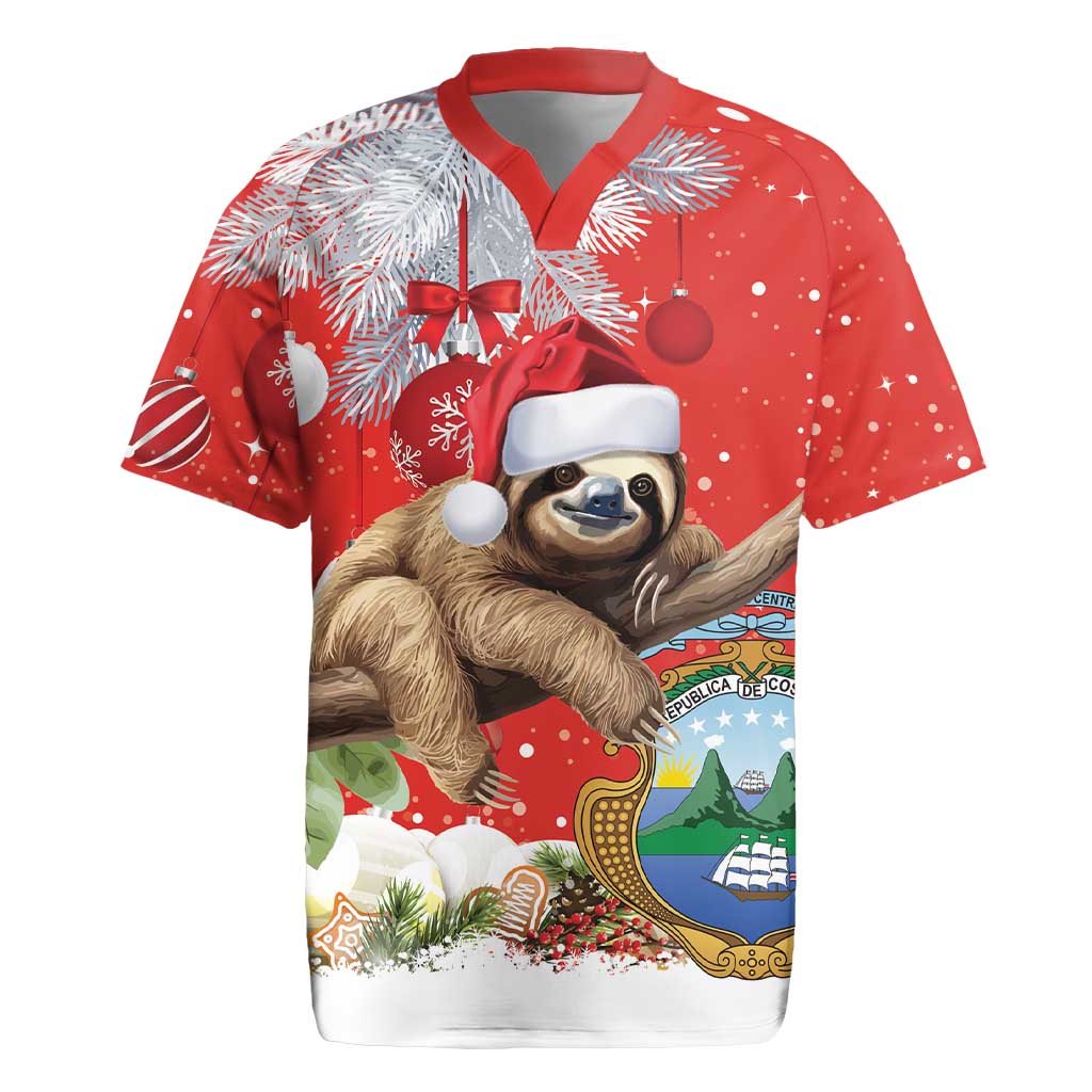Christmas Costa Rica Rugby Jersey A Cheerful Sloth Wearing a Santa Hat - Wonder Print Shop
