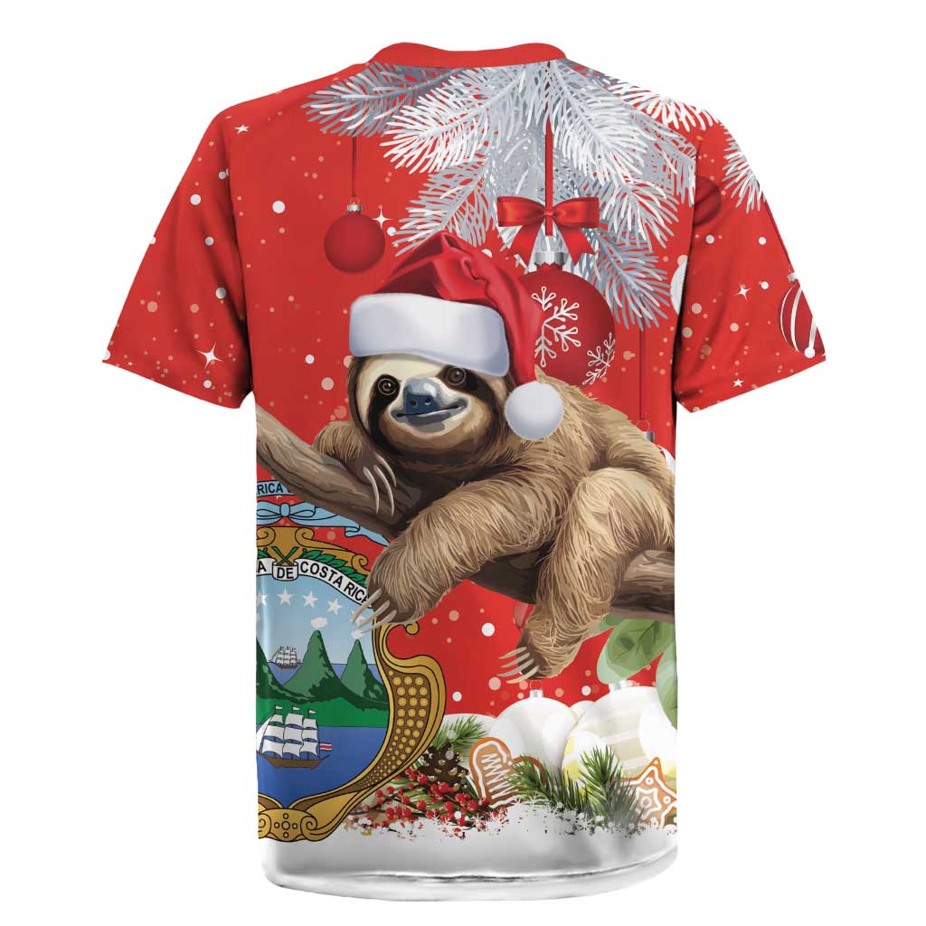 Christmas Costa Rica Rugby Jersey A Cheerful Sloth Wearing a Santa Hat - Wonder Print Shop