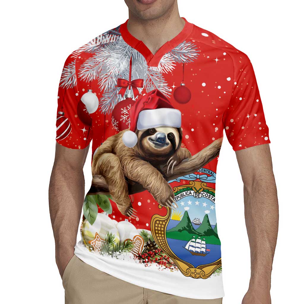 Christmas Costa Rica Rugby Jersey A Cheerful Sloth Wearing a Santa Hat - Wonder Print Shop