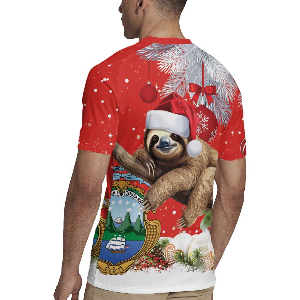 Christmas Costa Rica Rugby Jersey A Cheerful Sloth Wearing a Santa Hat - Wonder Print Shop