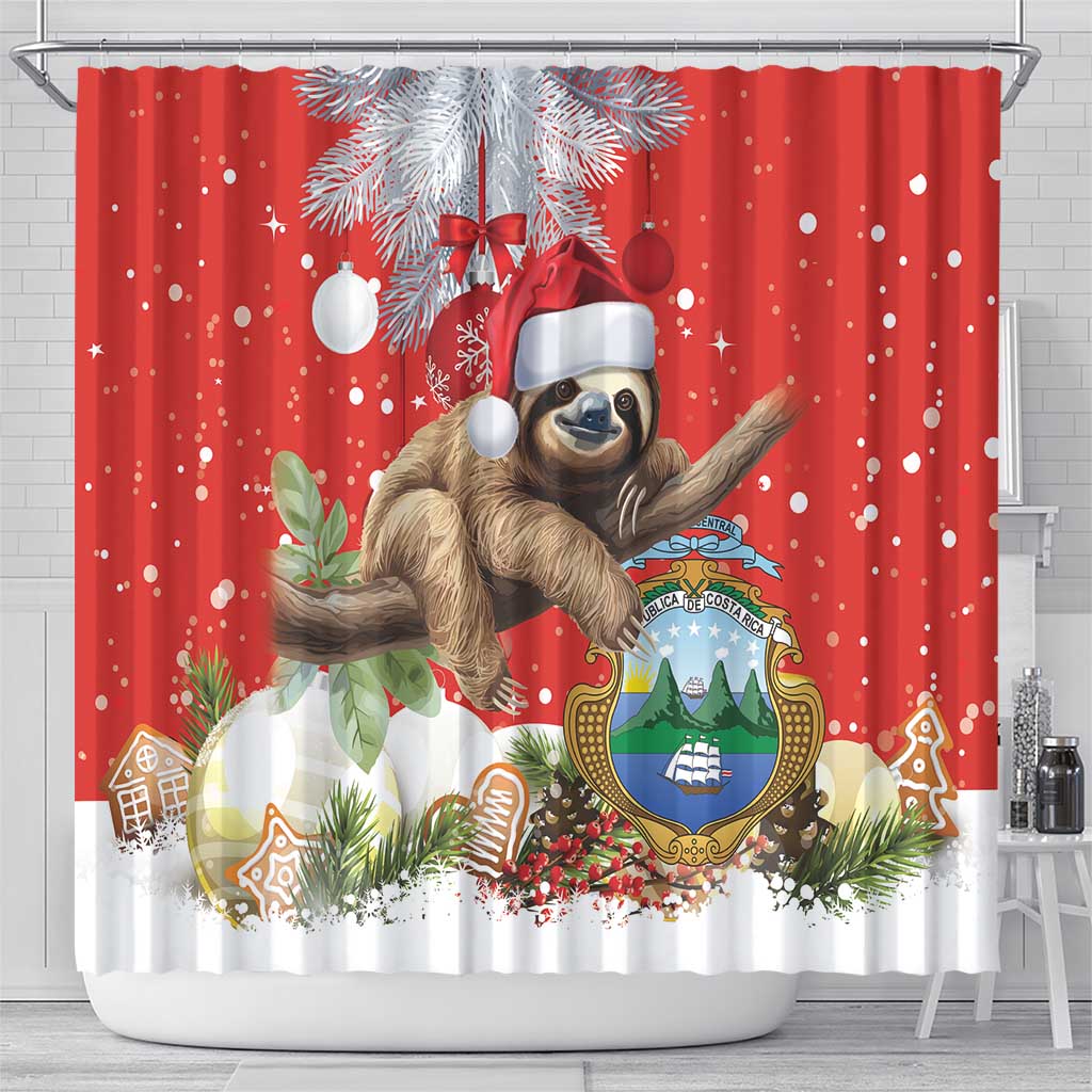 Christmas Costa Rica Shower Curtain A Cheerful Sloth Wearing a Santa Hat