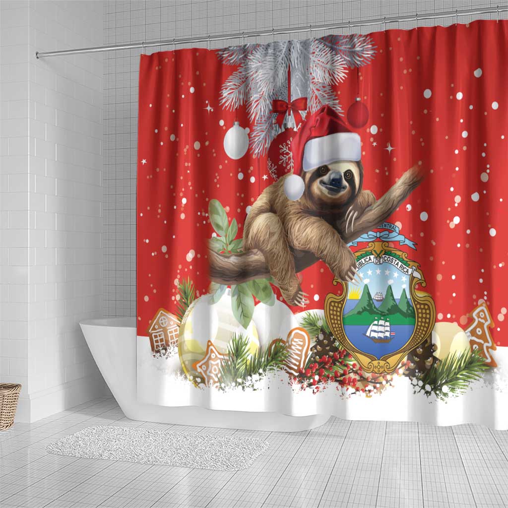 Christmas Costa Rica Shower Curtain A Cheerful Sloth Wearing a Santa Hat