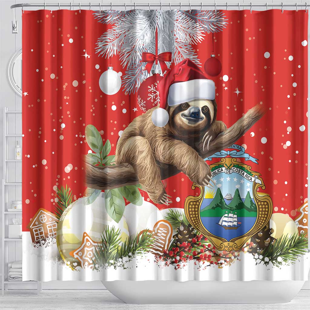 Christmas Costa Rica Shower Curtain A Cheerful Sloth Wearing a Santa Hat