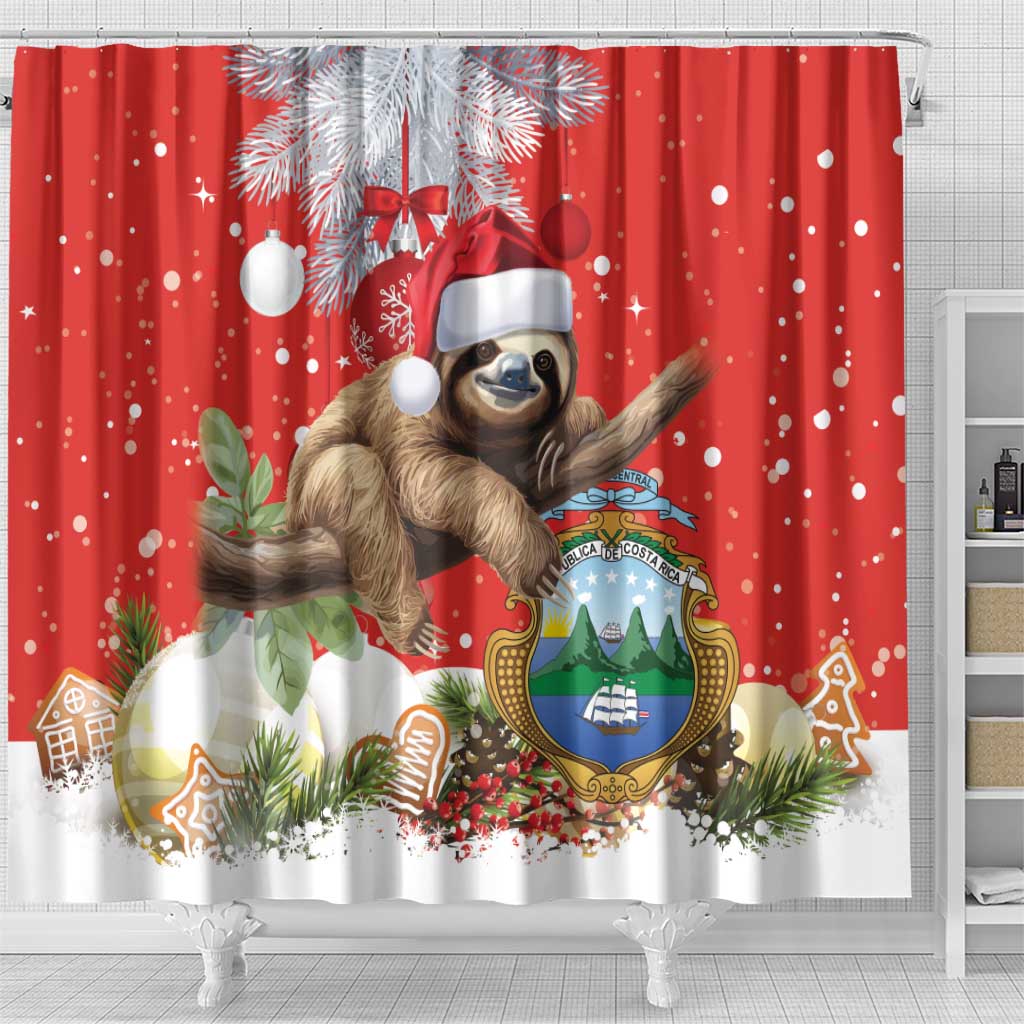 Christmas Costa Rica Shower Curtain A Cheerful Sloth Wearing a Santa Hat