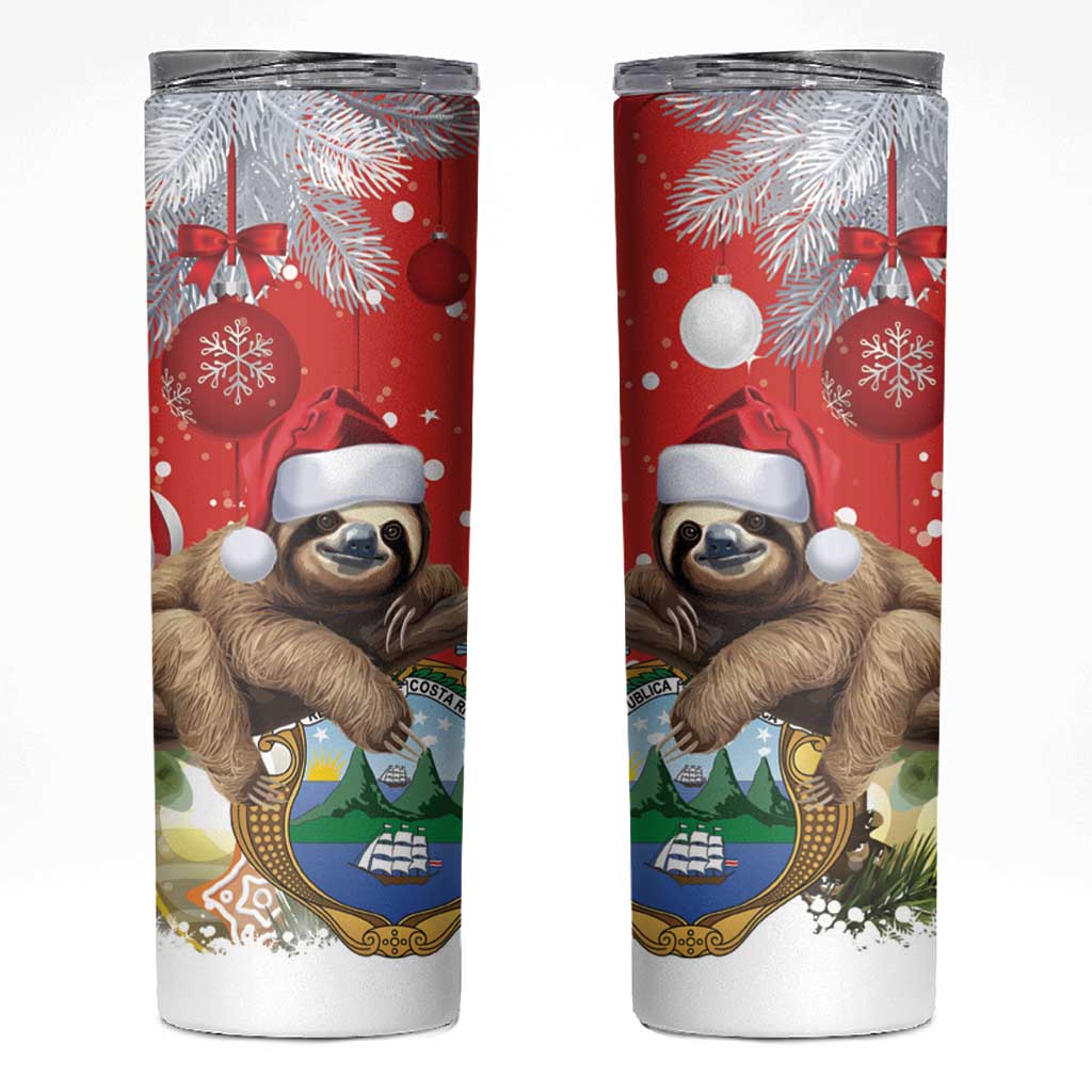 Costa Rica Christmas Skinny Tumbler A Cheerful Sloth Wearing a Santa Hat - Wonder Print Shop