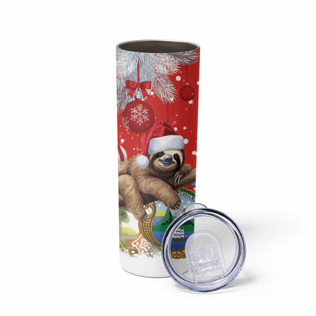 Costa Rica Christmas Skinny Tumbler A Cheerful Sloth Wearing a Santa Hat - Wonder Print Shop