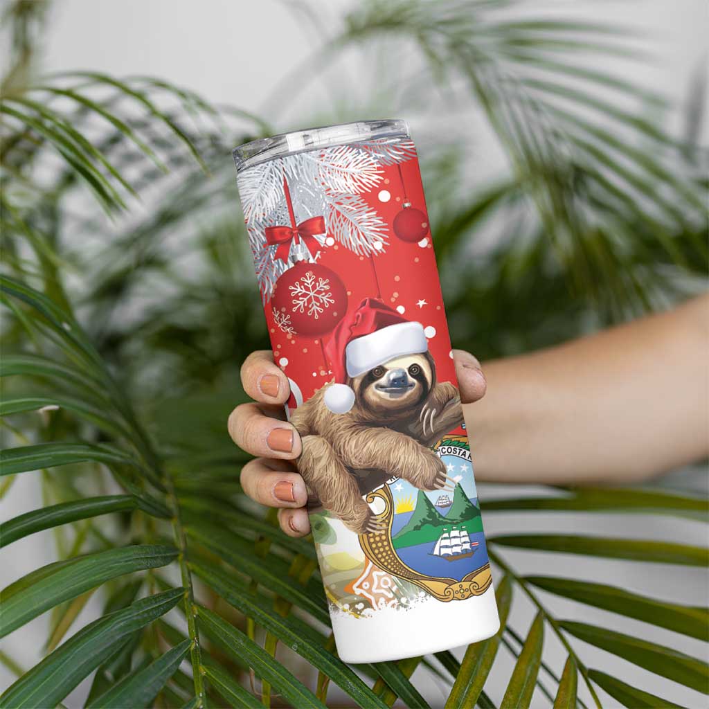 Costa Rica Christmas Skinny Tumbler A Cheerful Sloth Wearing a Santa Hat - Wonder Print Shop