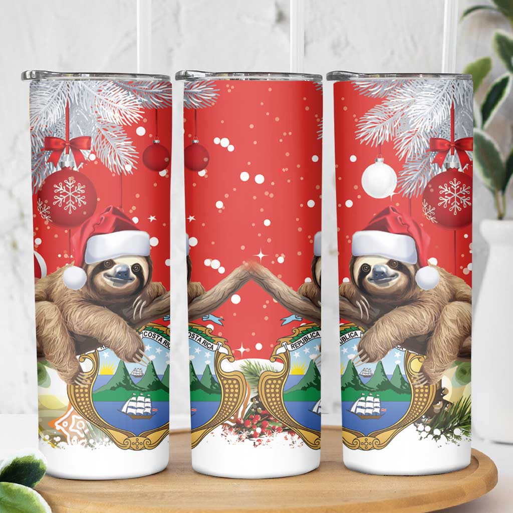 Costa Rica Christmas Skinny Tumbler A Cheerful Sloth Wearing a Santa Hat - Wonder Print Shop