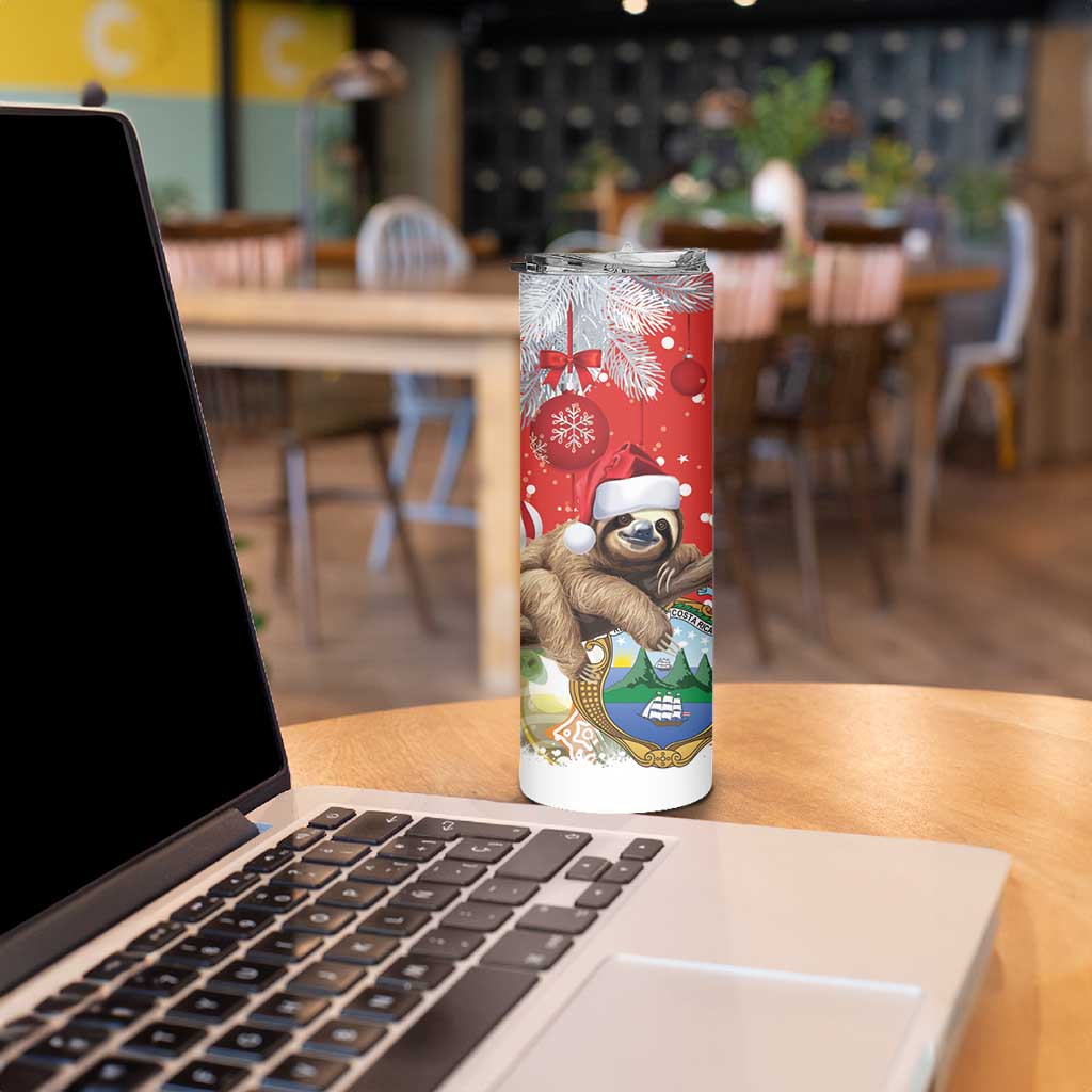 Costa Rica Christmas Skinny Tumbler A Cheerful Sloth Wearing a Santa Hat - Wonder Print Shop