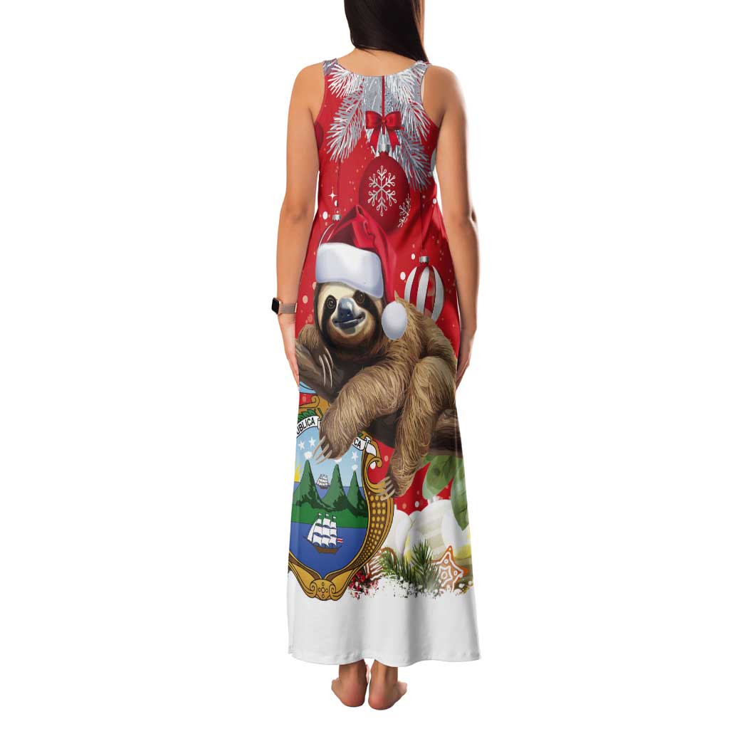 Christmas Costa Rica Tank Maxi Dress A Cheerful Sloth Wearing a Santa Hat - Wonder Print Shop