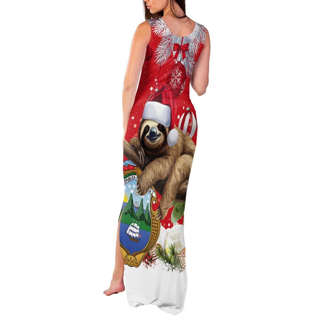Christmas Costa Rica Tank Maxi Dress A Cheerful Sloth Wearing a Santa Hat - Wonder Print Shop