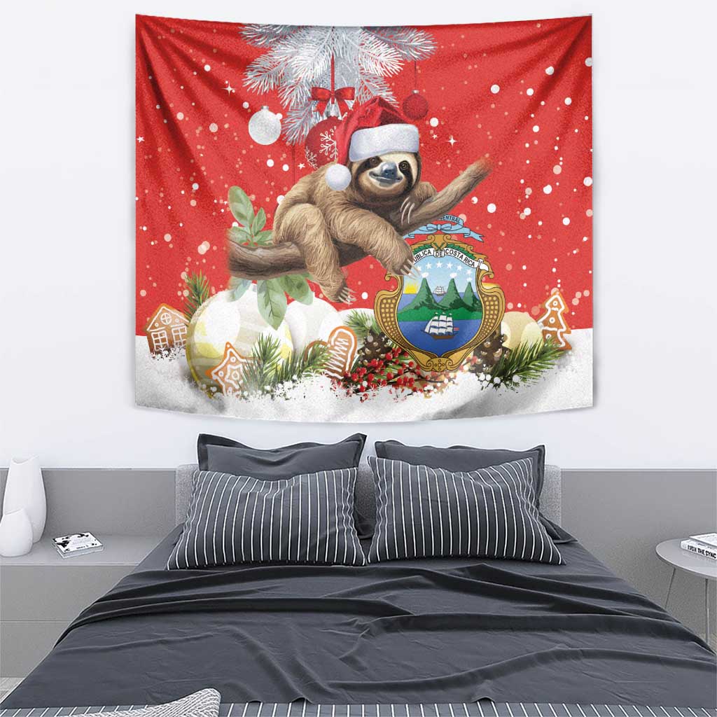 Christmas Costa Rica Tapestry A Cheerful Sloth Wearing a Santa Hat - Wonder Print Shop