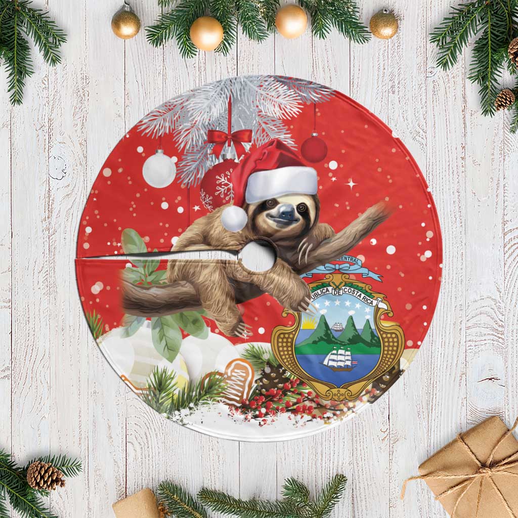 Costa Rica Christmas Tree Skirt A Cheerful Sloth Wearing a Santa Hat - Wonder Print Shop