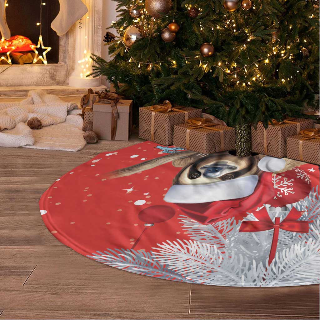 Costa Rica Christmas Tree Skirt A Cheerful Sloth Wearing a Santa Hat - Wonder Print Shop