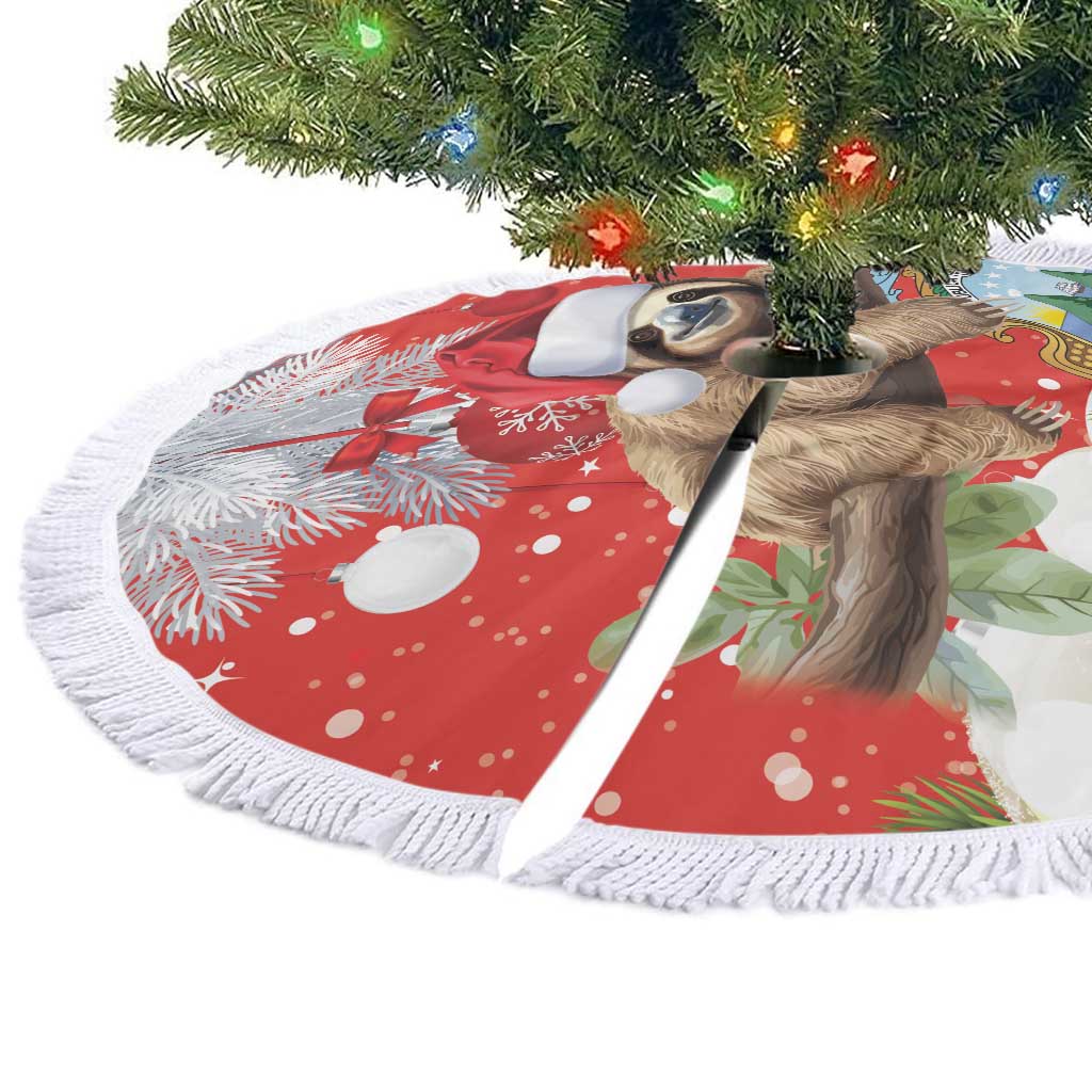 Costa Rica Christmas Tree Skirt A Cheerful Sloth Wearing a Santa Hat - Wonder Print Shop