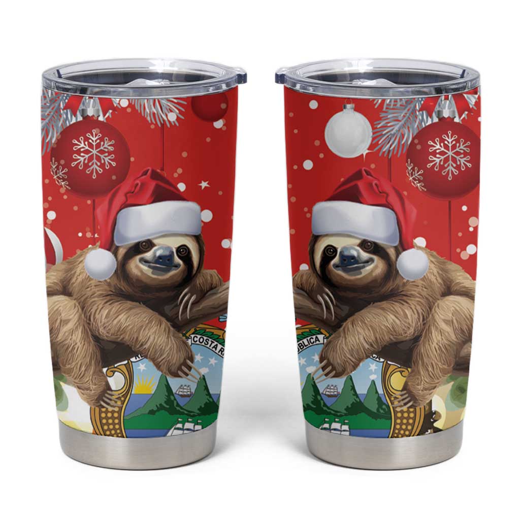 Costa Rica Christmas Tumbler Cup A Cheerful Sloth Wearing a Santa Hat - Wonder Print Shop