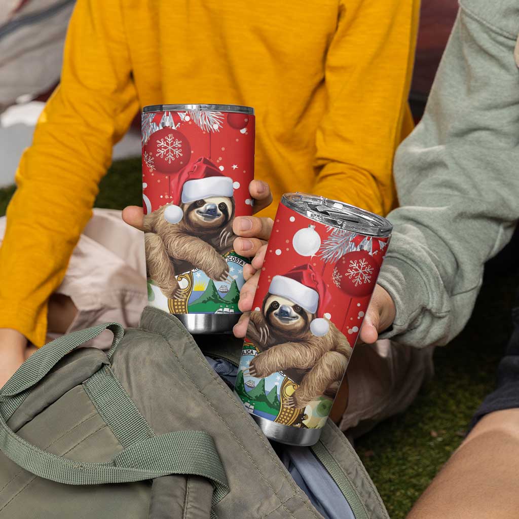 Costa Rica Christmas Tumbler Cup A Cheerful Sloth Wearing a Santa Hat - Wonder Print Shop