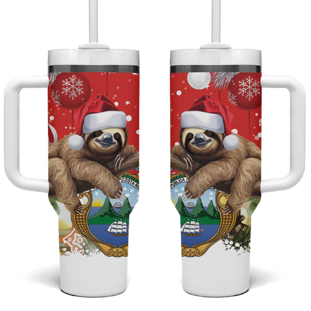 Costa Rica Christmas Tumbler With Handle A Cheerful Sloth Wearing a Santa Hat - Wonder Print Shop