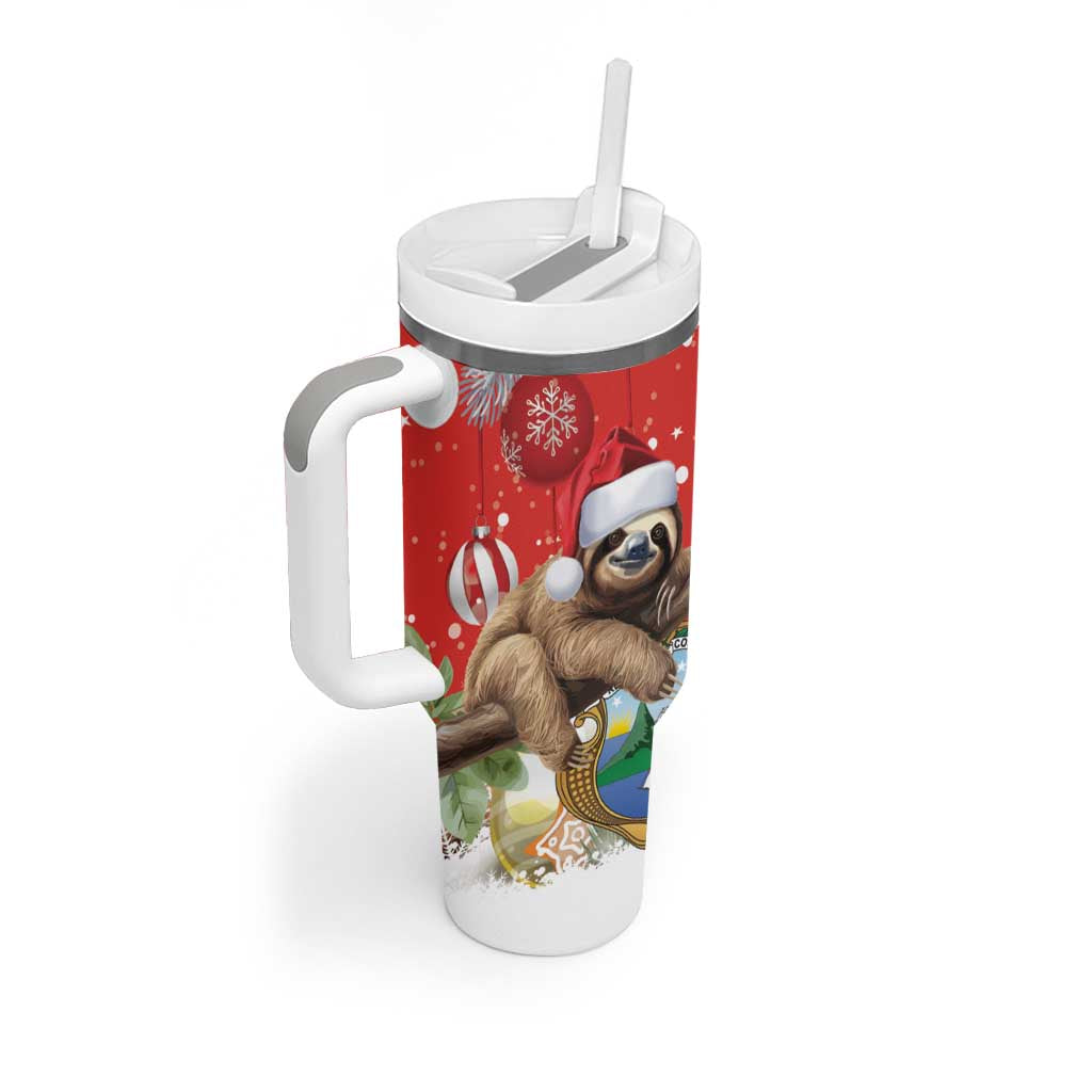 Costa Rica Christmas Tumbler With Handle A Cheerful Sloth Wearing a Santa Hat - Wonder Print Shop