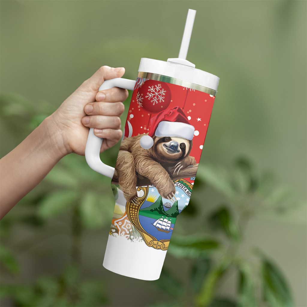Costa Rica Christmas Tumbler With Handle A Cheerful Sloth Wearing a Santa Hat - Wonder Print Shop