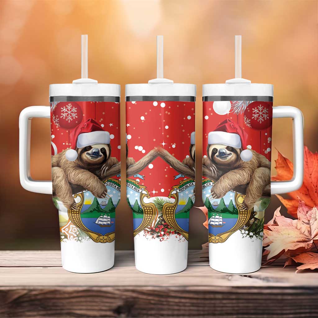 Costa Rica Christmas Tumbler With Handle A Cheerful Sloth Wearing a Santa Hat - Wonder Print Shop