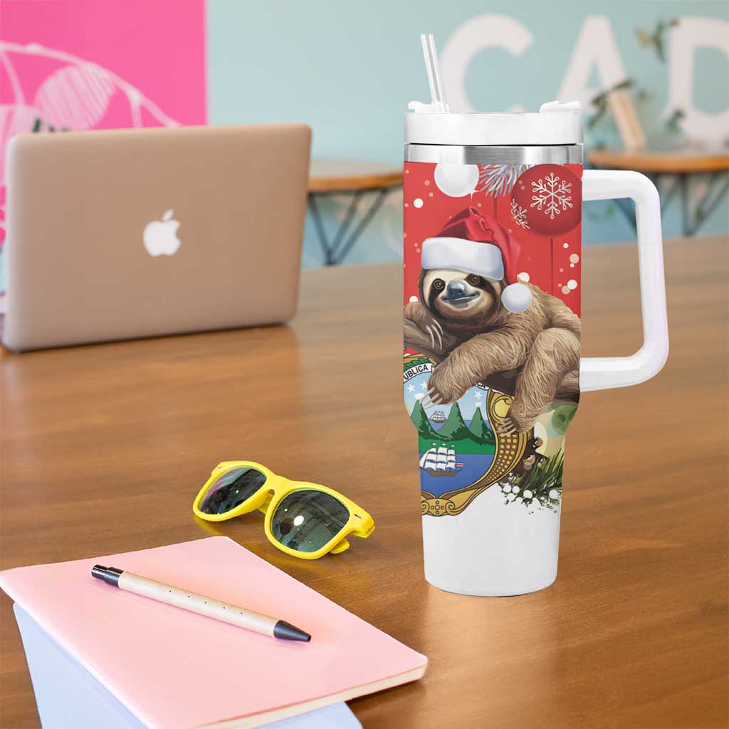Costa Rica Christmas Tumbler With Handle A Cheerful Sloth Wearing a Santa Hat - Wonder Print Shop