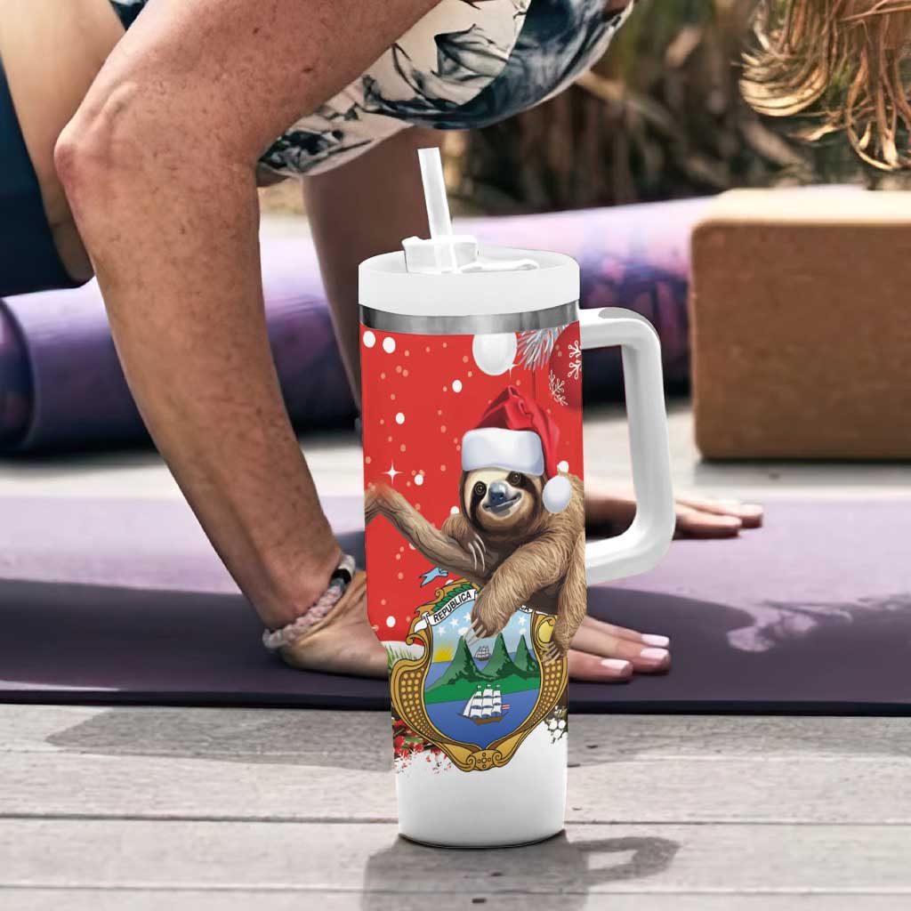 Costa Rica Christmas Tumbler With Handle A Cheerful Sloth Wearing a Santa Hat - Wonder Print Shop