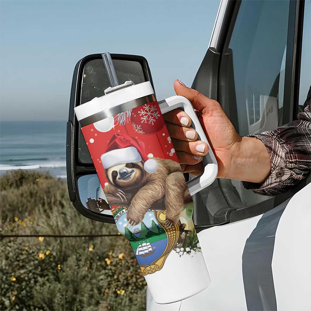 Costa Rica Christmas Tumbler With Handle A Cheerful Sloth Wearing a Santa Hat - Wonder Print Shop