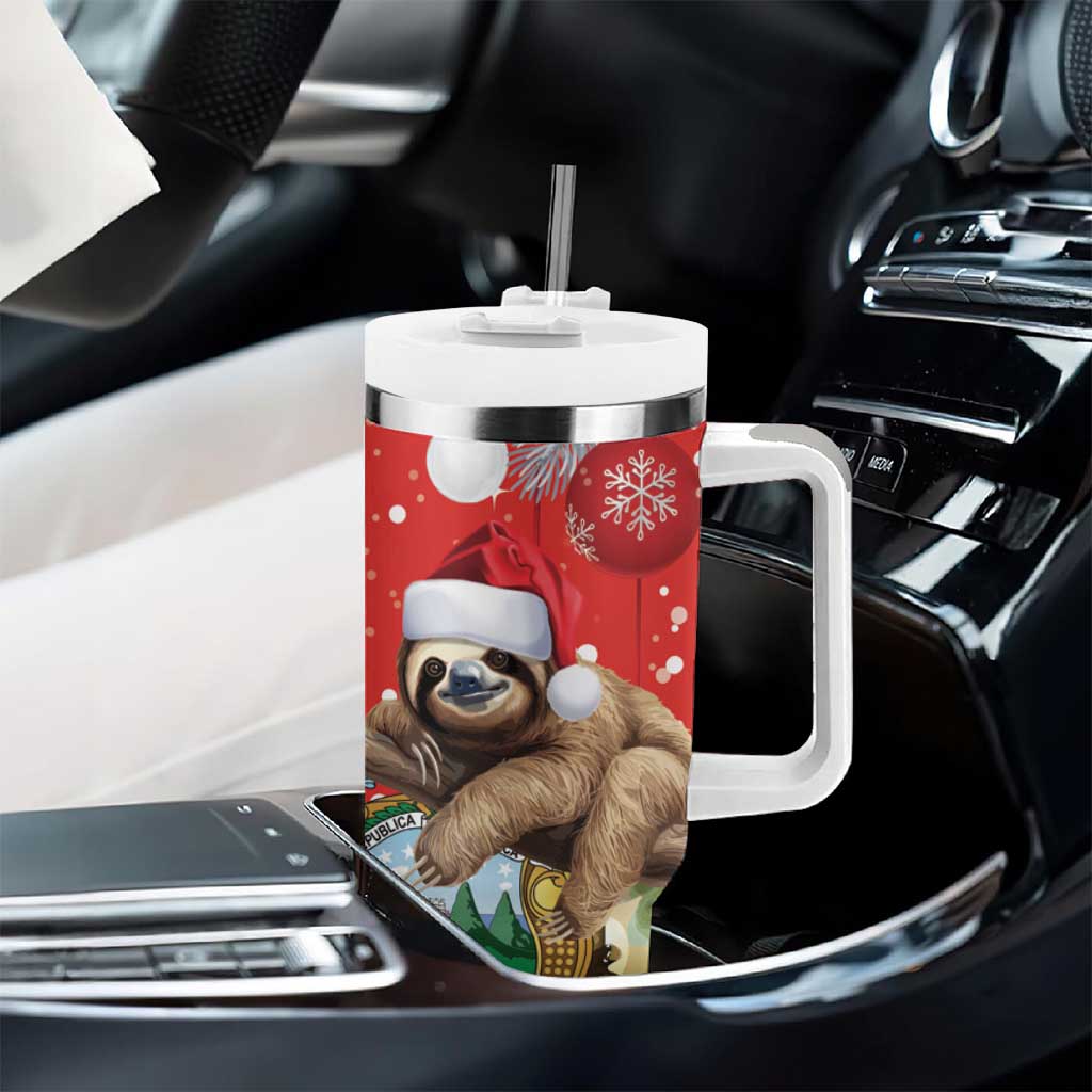 Costa Rica Christmas Tumbler With Handle A Cheerful Sloth Wearing a Santa Hat - Wonder Print Shop