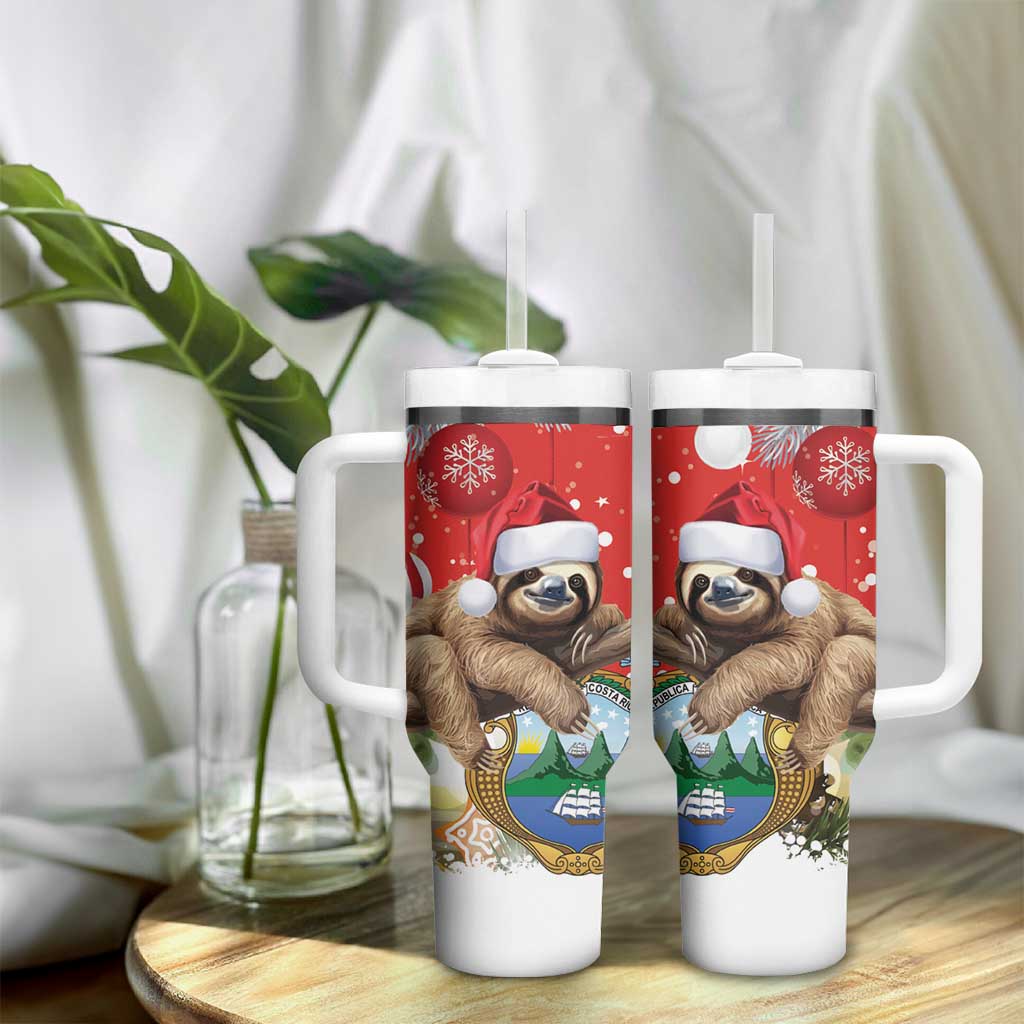 Costa Rica Christmas Tumbler With Handle A Cheerful Sloth Wearing a Santa Hat - Wonder Print Shop