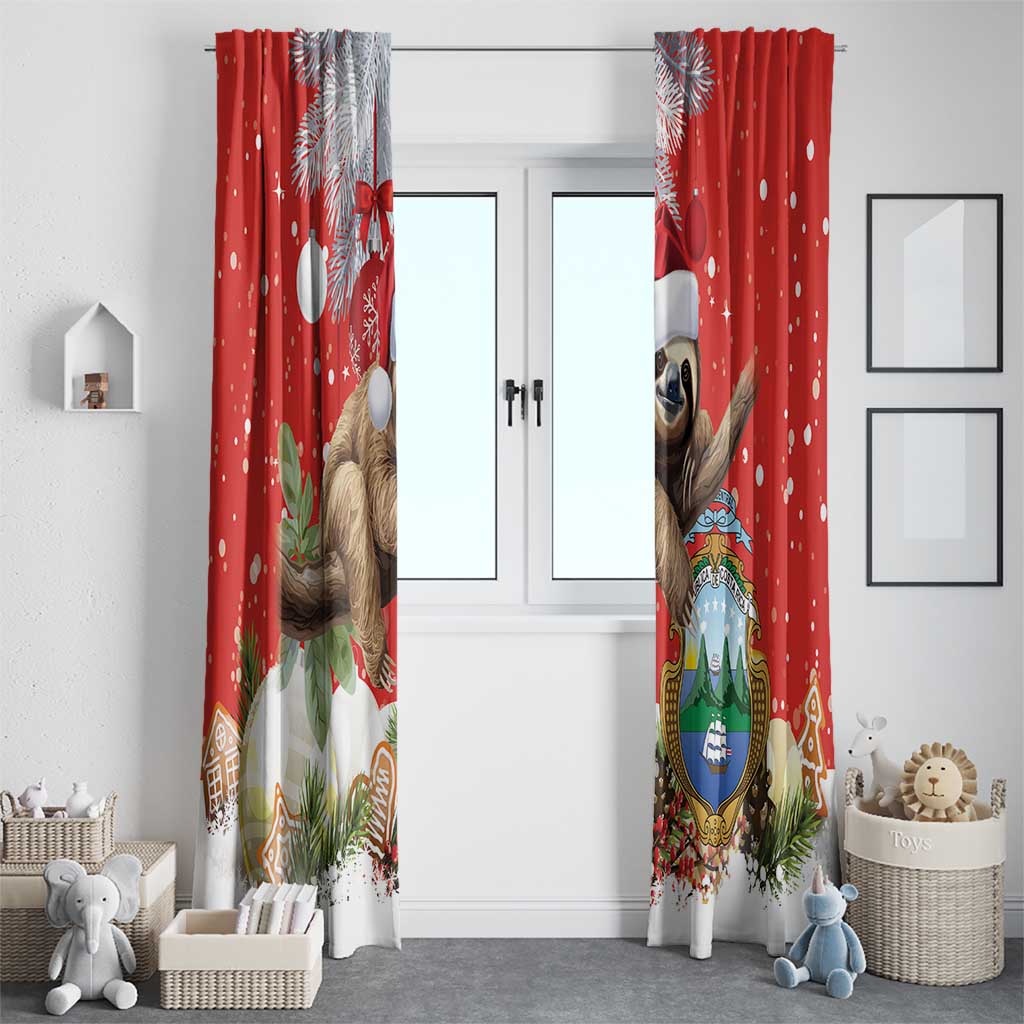 Christmas Costa Rica Window Curtain A Cheerful Sloth Wearing a Santa Hat - Wonder Print Shop