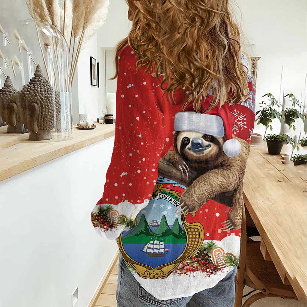 Christmas Costa Rica Women Casual Shirt A Cheerful Sloth Wearing a Santa Hat - Wonder Print Shop