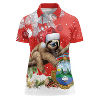 Christmas Costa Rica Women Polo Shirt A Cheerful Sloth Wearing a Santa Hat - Wonder Print Shop