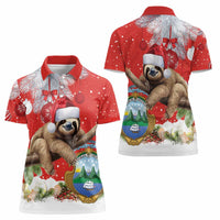 Christmas Costa Rica Women Polo Shirt A Cheerful Sloth Wearing a Santa Hat - Wonder Print Shop