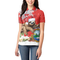 Christmas Costa Rica Women Polo Shirt A Cheerful Sloth Wearing a Santa Hat - Wonder Print Shop