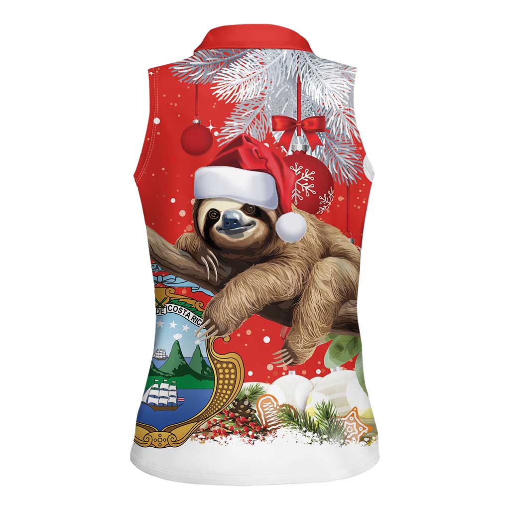Christmas Costa Rica Women Sleeveless Polo Shirt A Cheerful Sloth Wearing a Santa Hat - Wonder Print Shop