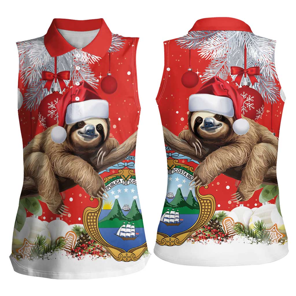 Christmas Costa Rica Women Sleeveless Polo Shirt A Cheerful Sloth Wearing a Santa Hat - Wonder Print Shop