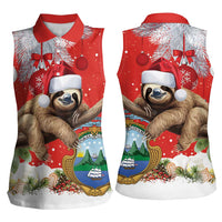 Christmas Costa Rica Women Sleeveless Polo Shirt A Cheerful Sloth Wearing a Santa Hat - Wonder Print Shop