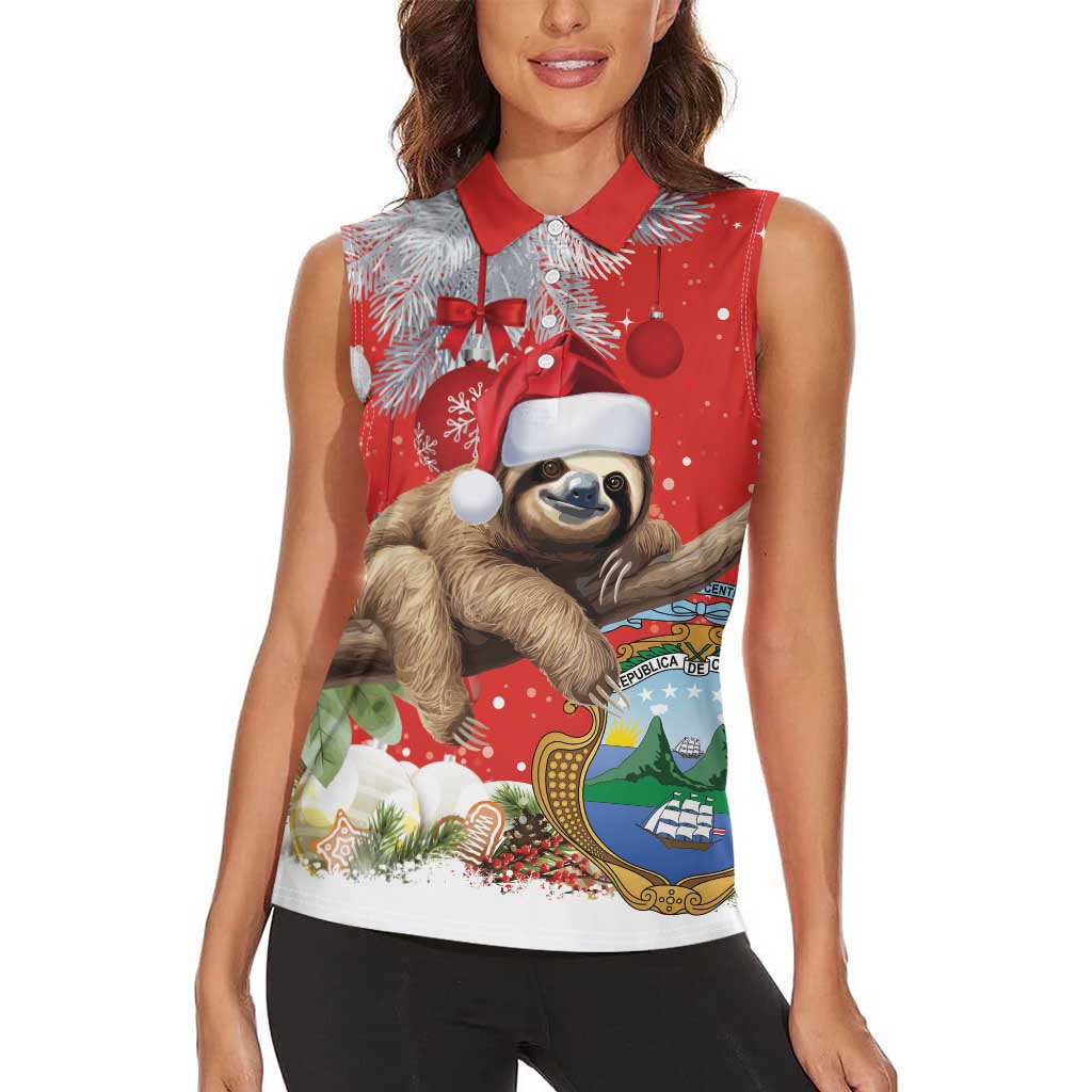 Christmas Costa Rica Women Sleeveless Polo Shirt A Cheerful Sloth Wearing a Santa Hat - Wonder Print Shop