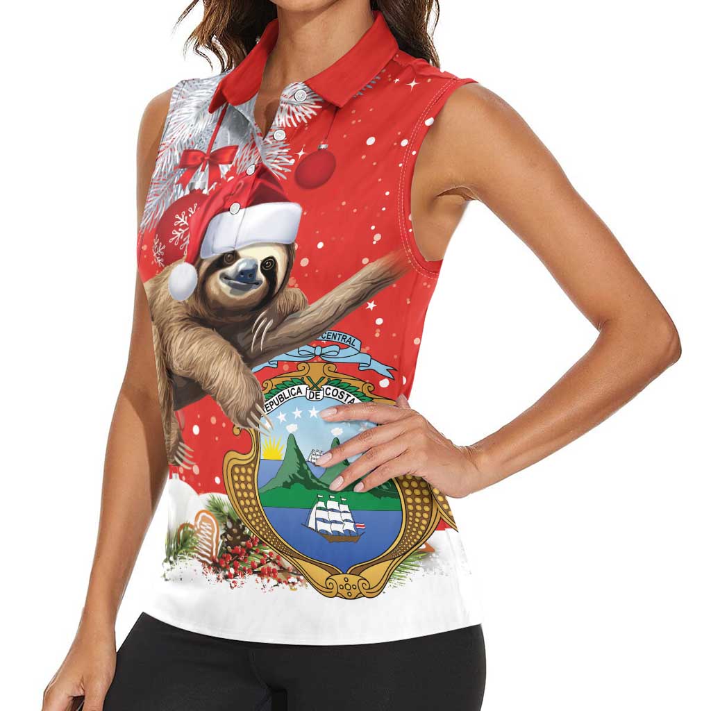 Christmas Costa Rica Women Sleeveless Polo Shirt A Cheerful Sloth Wearing a Santa Hat - Wonder Print Shop
