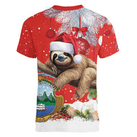 Christmas Costa Rica Women V-Neck T-Shirt A Cheerful Sloth Wearing a Santa Hat - Wonder Print Shop