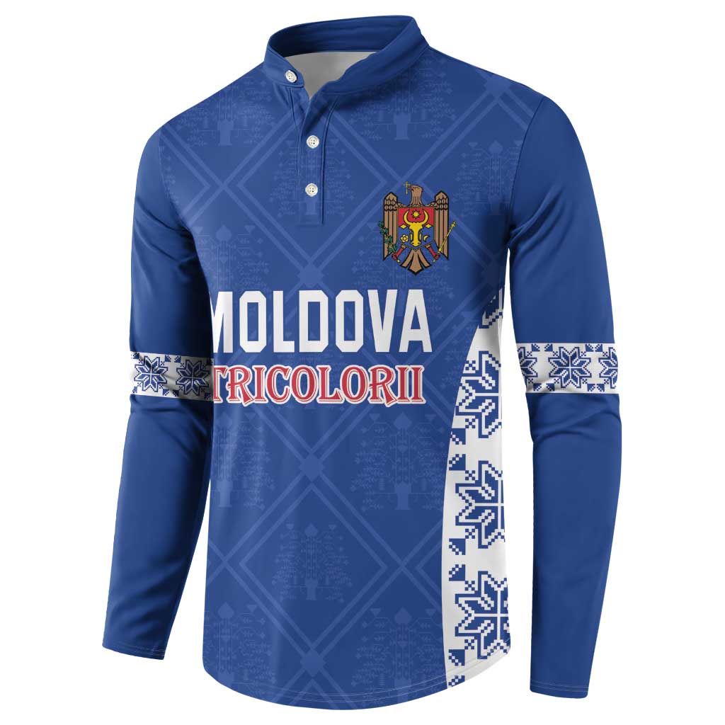 Custom Moldova Football Button Sweatshirt Tricolorii Tree Of Life Blue Version - Wonder Print Shop