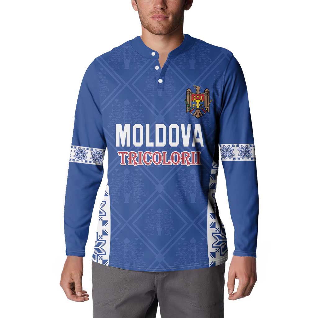 Custom Moldova Football Button Sweatshirt Tricolorii Tree Of Life Blue Version - Wonder Print Shop