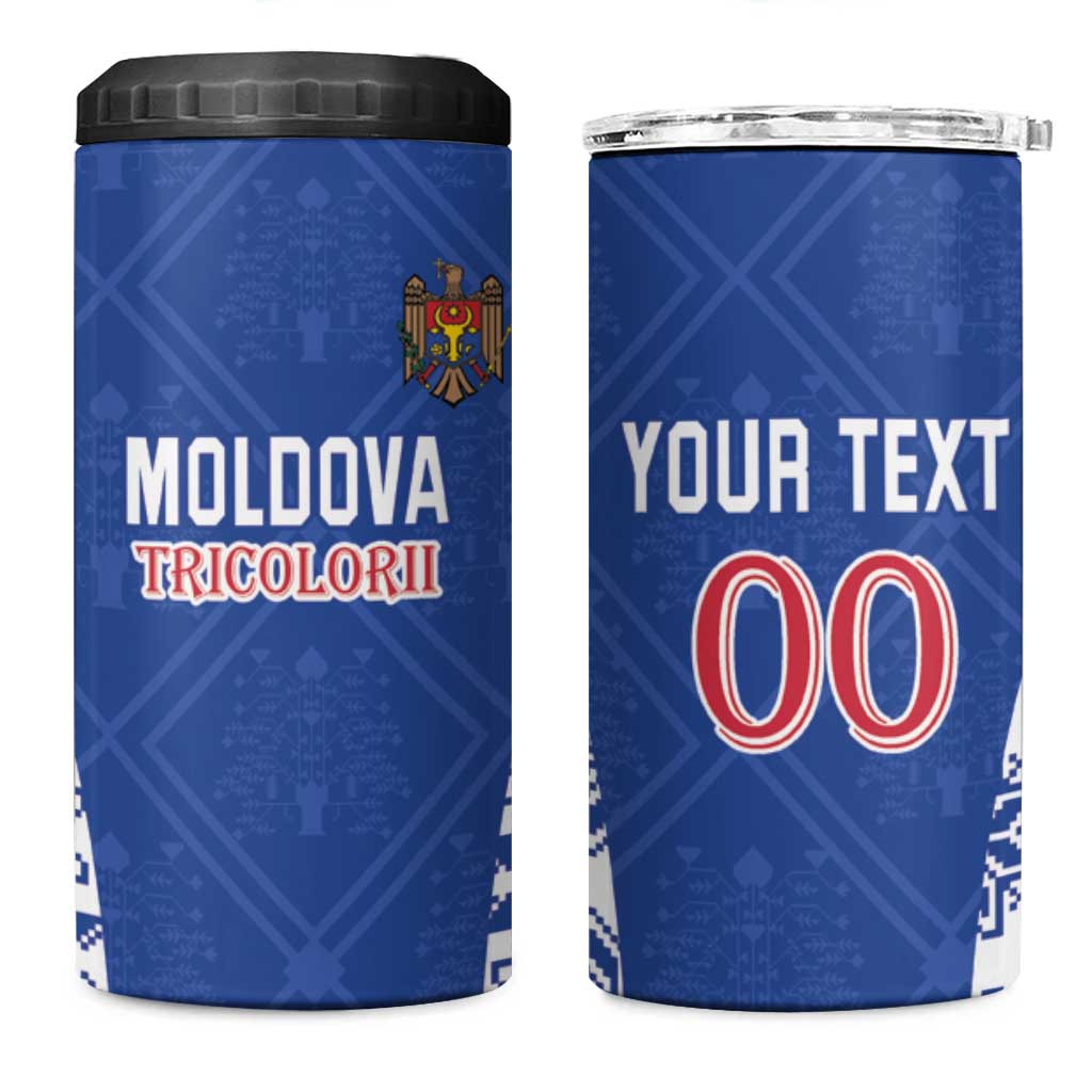 Custom Moldova Football 4 in 1 Can Cooler Tumbler Tricolorii Tree Of Life Blue Version - Wonder Print Shop